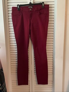 Express Women’s Burgundy Skinny Jeans - Stretch Mid-Rise